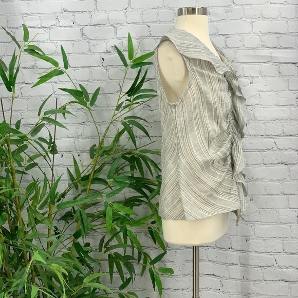 Farinaz Taghavi Gray & White Striped Ruffle Top - Picture 2 of 6